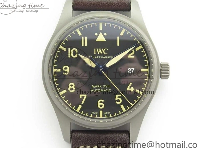 MIROTIME 0504 SmartChoice Mark XVIII IW327006 Titanium M+F 1:1 Best Edition Black Dial on Brown Leather Strap A 7145